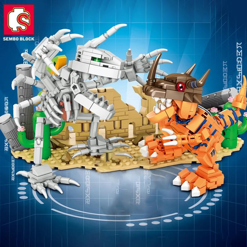 Non-Toxic Sembo Metal War Greymon Anime Building Blocks Action Figure Models Bricks Lighting Anime Kids Model Toy Doll Gifts With Dolls