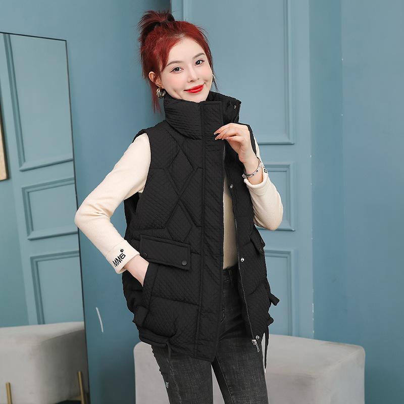 Down Cotton Vest Women's Short New Autumn and Winter Convex Grain Thickened Vest Jacket