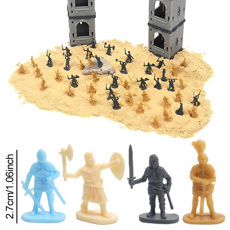 100PCS Medieval Soldiers Model 1:72 Scale Blue Gold Gray Yellow Multiple Postures Miniature DIY War Scene Role-Playing Props ZYF