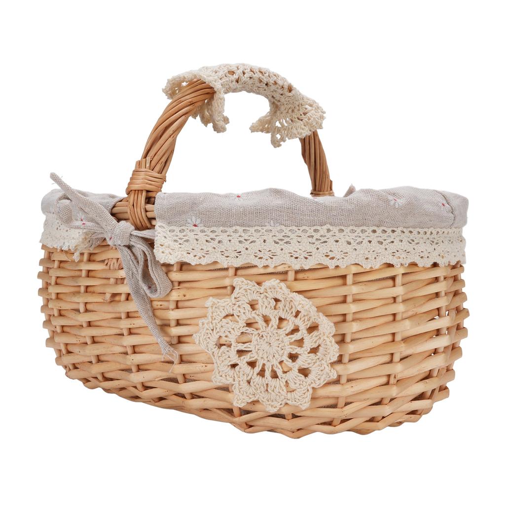 Wicker Picnic Basket with Removable Liner Hand Woven Empty Picnic Hamper Basket with Handle for