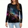 Women's Fashion Casual Slit Hem Round Neck Long Sleeve Loose Printed T,Shirt Ladies Top