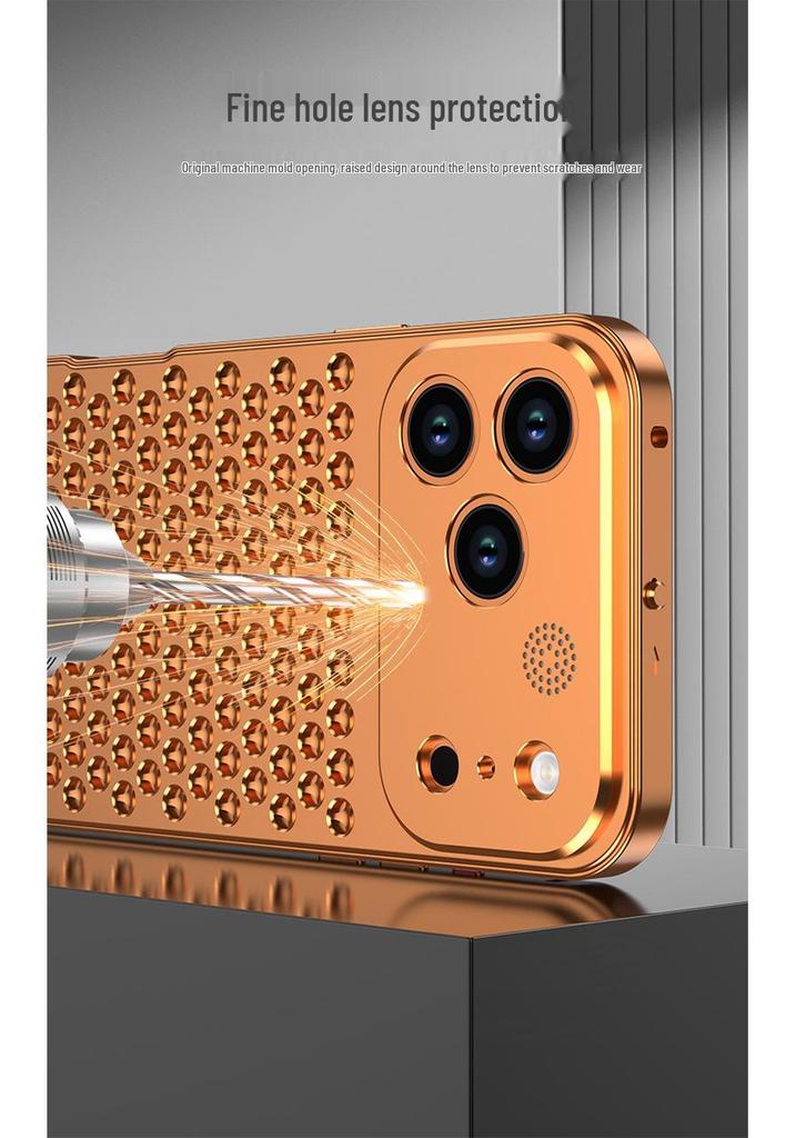 Compatible Aluminum Alloy Heat Dissipation Spring Buckle Case for iPhone 17 Pro - Metallic Anti-Drop Protection.
