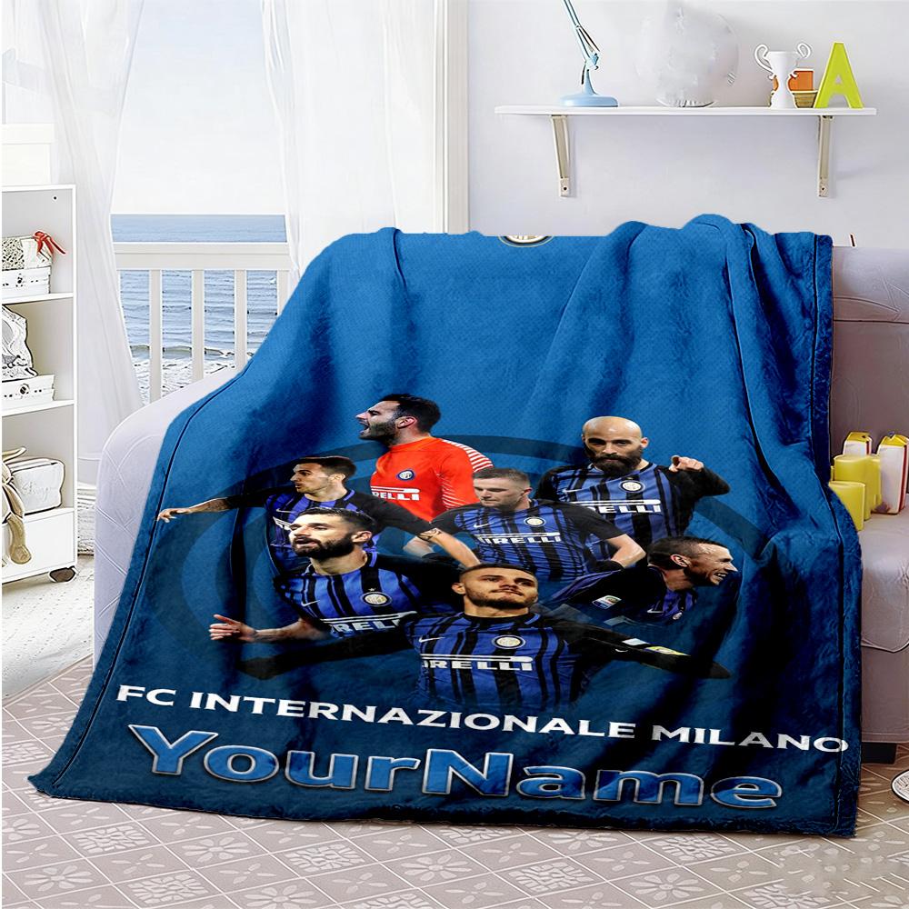 Inter Milan Personalized Name Blanket Multi-purpose Personalized Blanket Soft Warm Cozy for Office Chair Living Room Office Livingroom