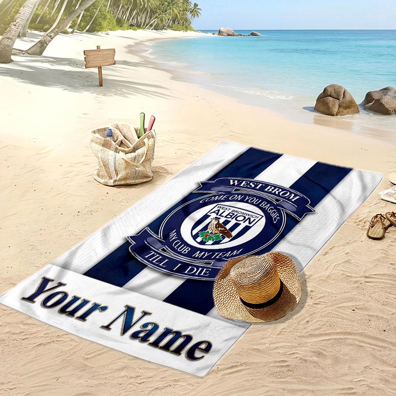 West Bromwich Albion FC Personalized Printed Beach Towel Soccer Logo Support Custom Name Text Absorbent Towel For Sport Travel Special Gift