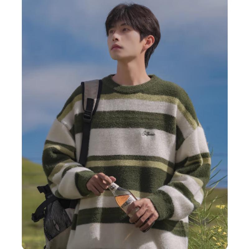 

Men s Color-block Striped Round Neck Sweater L