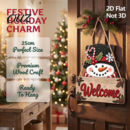 Christmas Tree Wall Decor 2D Flat Wooden Door Hanger Sign, Santa & Snowman Welcome Cartoon Ornaments Hanging Plaque, Merry Front for Indoor
