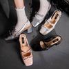 Fashion Women's Silver Bow Square Toe Ballet Shoes Summer Design High Heels Women's Fashion Dress Women's Outdoor Leather Sandals