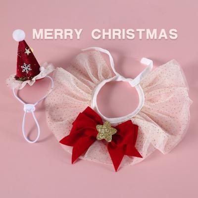 2 Pezzi/Set Abbigliamento Natalizio per Animali Domestici Design Stile Principessa Regolabile Sciarpa Cappello per Feste di Natale