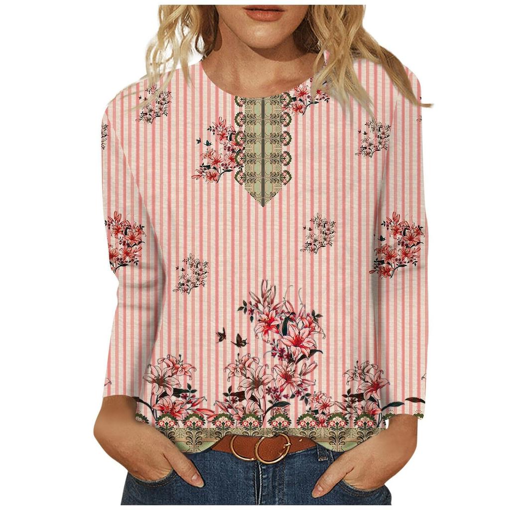 Women's 3D Printed Retro Floral Print T-shirt Fashion Long Sleeve Round Neck Regular Tops Holiday Weekend Spring Autumn