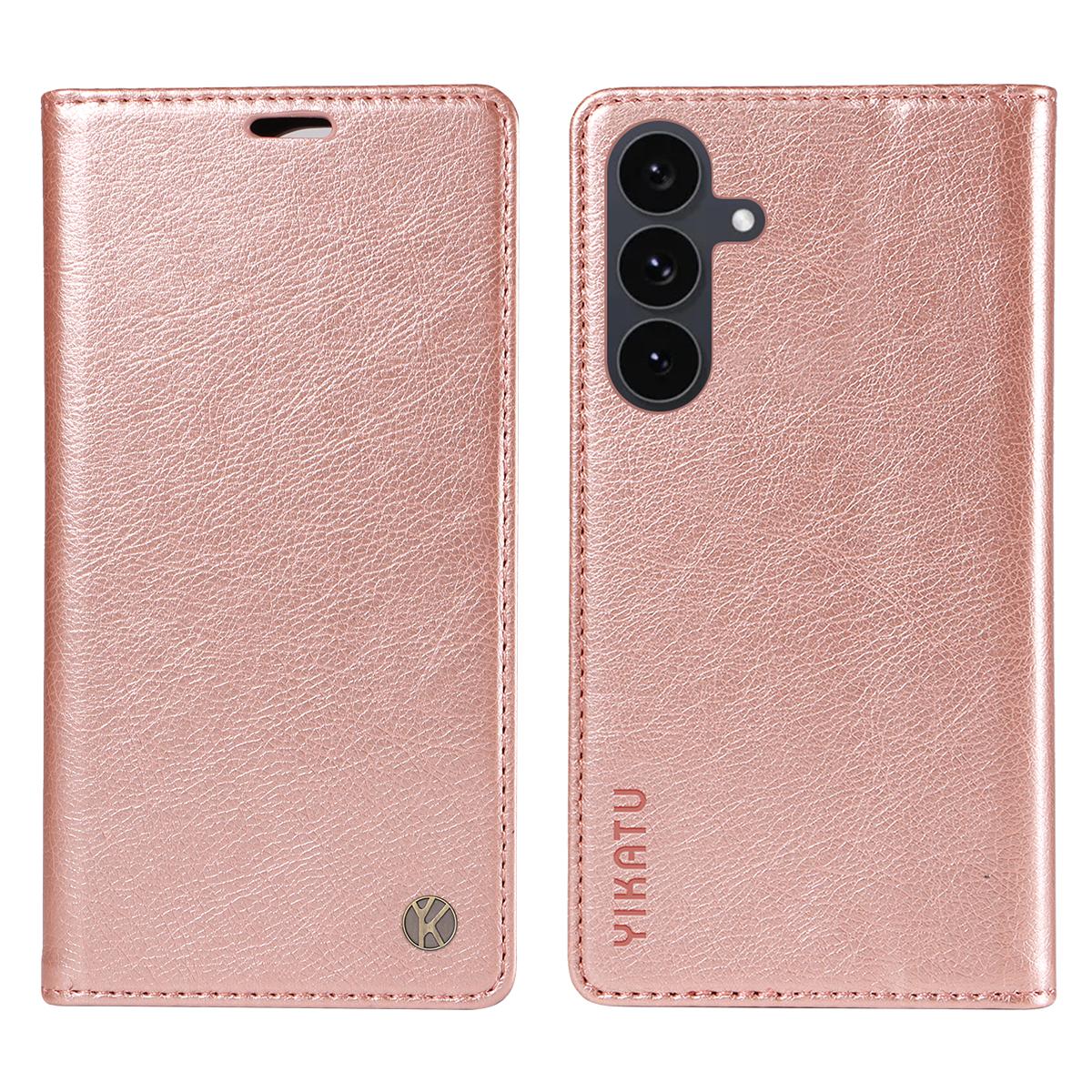 

For Samsung Galaxy S25 FE Wallet Case YIKATU YK-006 Magnetic Closure Leather Phone Cover Litchi Texture B
