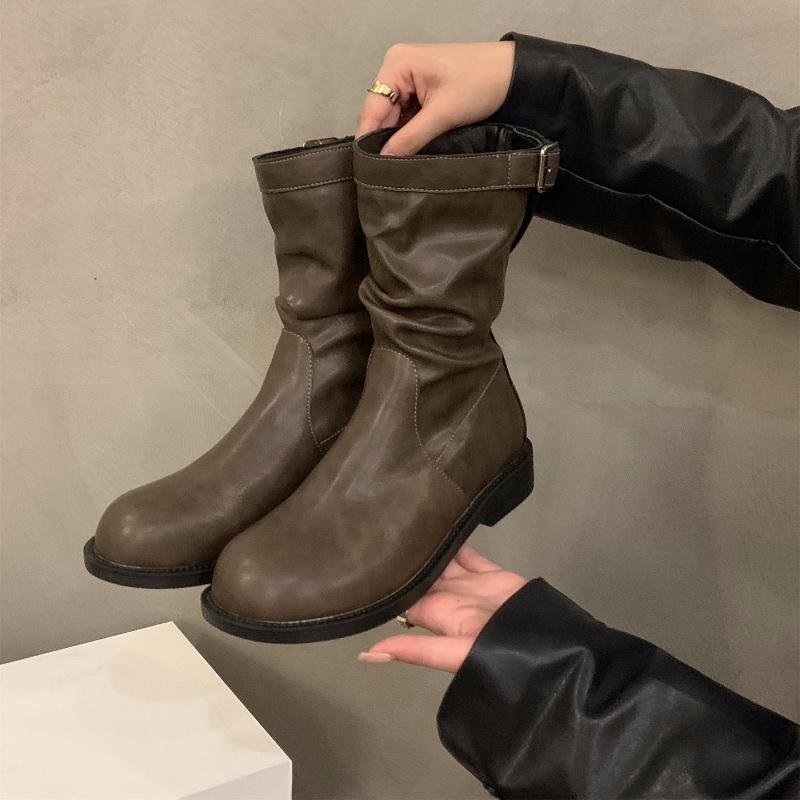 

Women Ankle Boots Autumn Fashion Round Toe Buckle Comfortable Non Slip Outdoor Short Boots Retro Mid-calf Boots Botas Mujer 35
