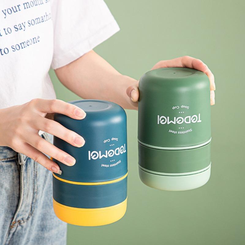 Stainless Steel Insulated Lunch BoxDouble-layer Portable Soup Cup, Small Rice Bucket Sealed Breakfast Cup Soup Bowl