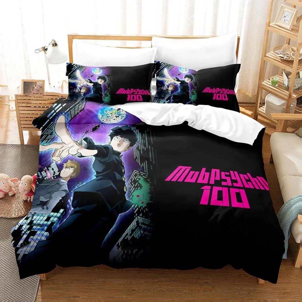 3D Print Mob Psycho 100 Anime Kageyama Shigeo Comfortable Duvet Quilt Cover Pillowcase Bedding Set Children Bedroom Home Textile
