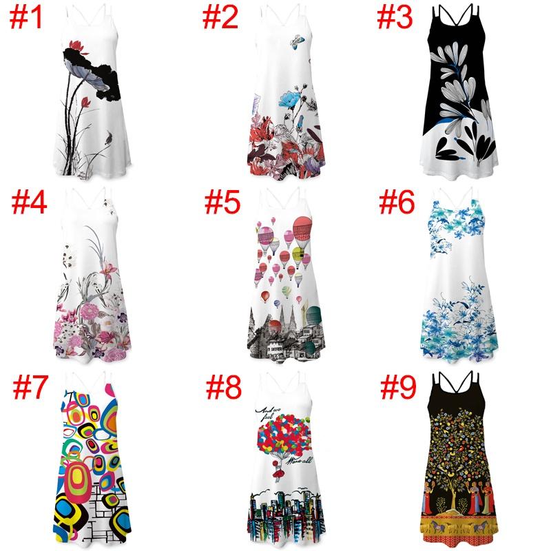 Elegant Women Summer Vintage Beach Sleeveless 3d Floral Print Boho Tank Dress