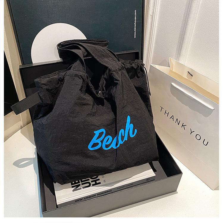 Korean Style Cotton Tote Bag For Women, Minimalist Letter Print Shoulder Bag, Large Capacity Commute Handbag