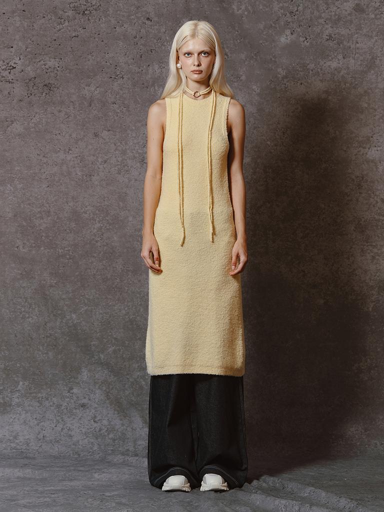 Minderly Boucle Knit Long Dress - Lemon