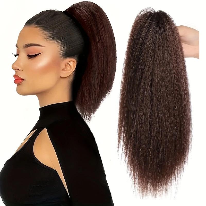 Extensões de Cabelo Rabo de Cavalo Kinky Clipe Garra Yaki Preto Extensão Rabo de Cavalo Para Mulheres Negras Kinky Liso Clipe Em Extensões de Cabelo Rabo de Cavalo Grampos de Cabelo Cabelo