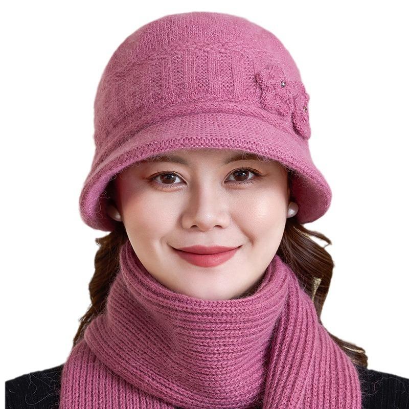 Winter Velvet Warm Hat for Middle-aged Elderly People Rabbit Hair Woolen Hat Outdoor Windproof Mother