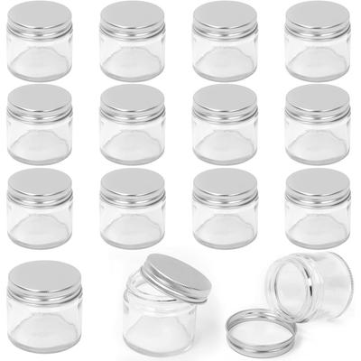 15 Pcs 60ml/2oz Glass Jars with Lids Assortment Set,Mini Round Airtight Canning Sample Jars with Silver Lids,Tiny Makeup Containers Empty Cosmetic