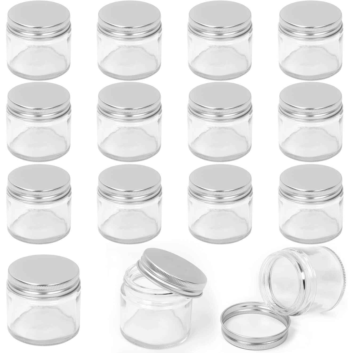 

15 Pcs 60ml/2oz Glass Jars with Lids Assortment Set,Mini Round Airtight Canning Sample Jars with Silver Lids,Tiny Makeup Containers Empty Cosmetic S