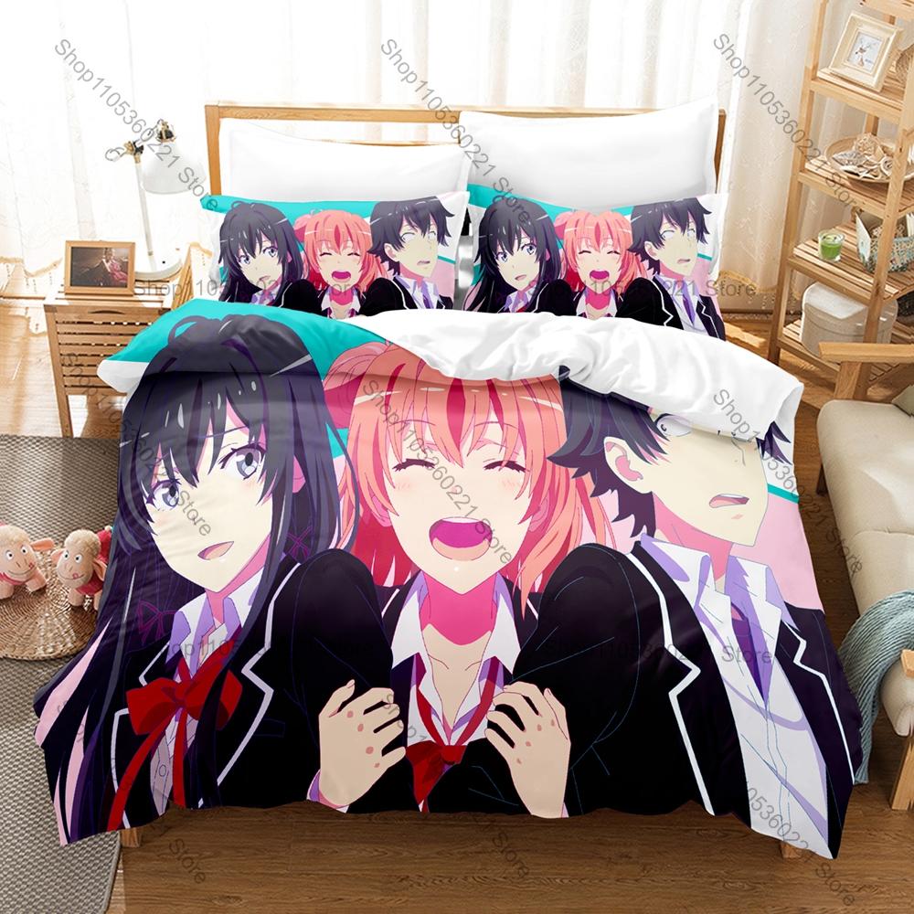 Cool Classic School Slice Of Life Anime My Teen Romantic Comedy SNAFU Oregairu Bedding Set 1 Duvet Cover + 2 Pillowcases HD Prin