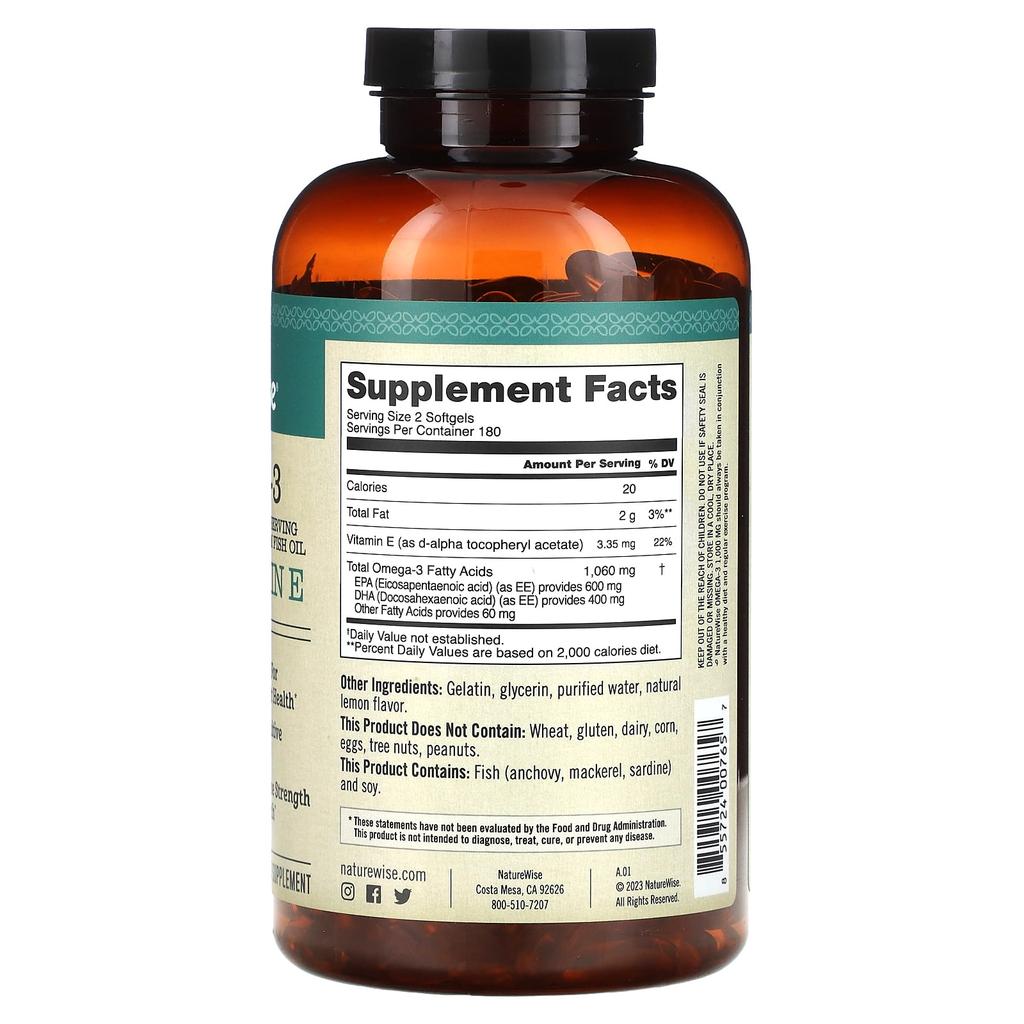 Omega 3 Plus Vitamin E, 360 Softgels