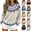 Women's Casual Long Sleeve Round Neck Knit Sweater with Geometric Print