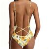 Swimsuit for Women Deep V Neck Adjustable Strap Floral Print Bathing Suit Backless Beachwear