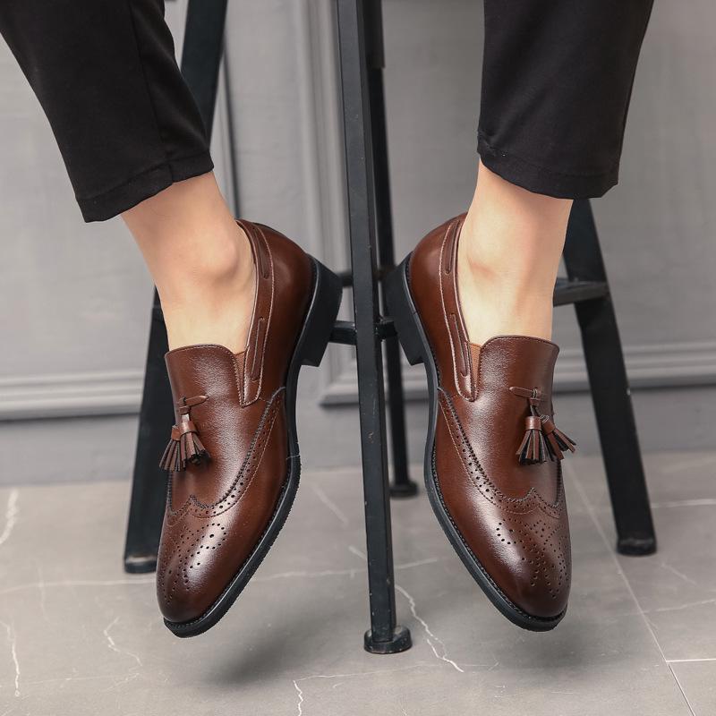 Men's Plus Size Tassel Leather Brogue Shoes - Casual Slip-On for Business or Weddings