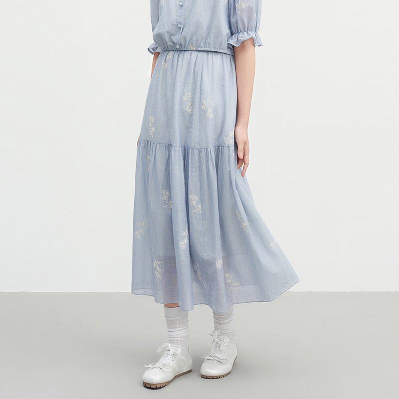 Leting Embroidered Elastic Waist Maxi Skirt