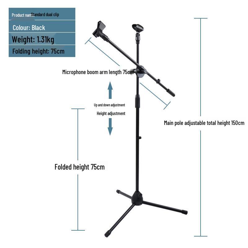 Adjustable Portable Microphone Tripod Stand for Live Streaming, Recording, Outdoor, or KTV