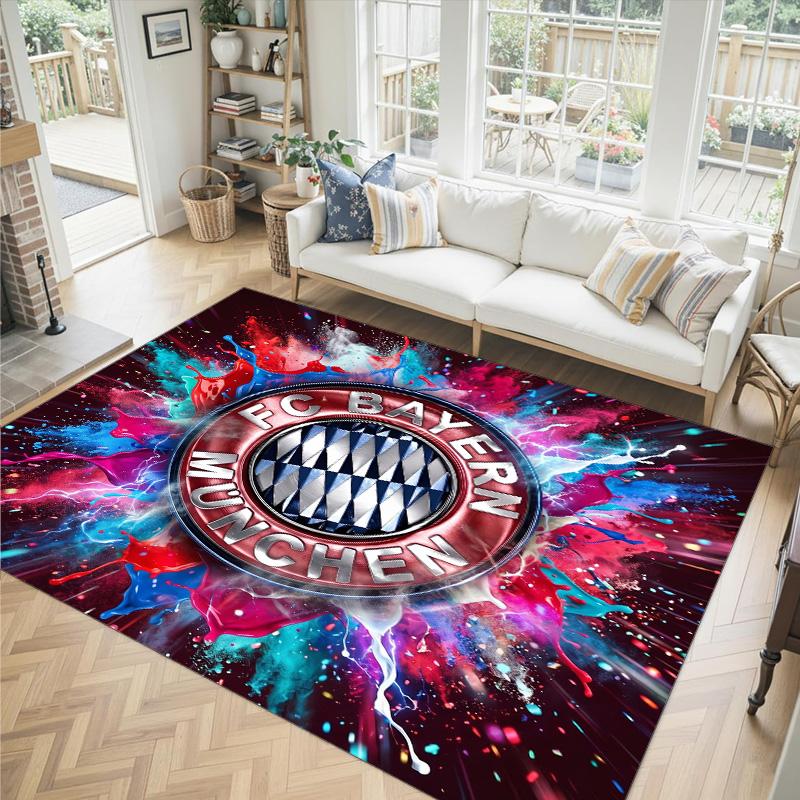 FC Bayern Design Kristall Samt Teppich Gemütlich Nicht?Rutschfester Teppich mit Aufdruck für Schlafzimmer Wohnzimmer Eingang