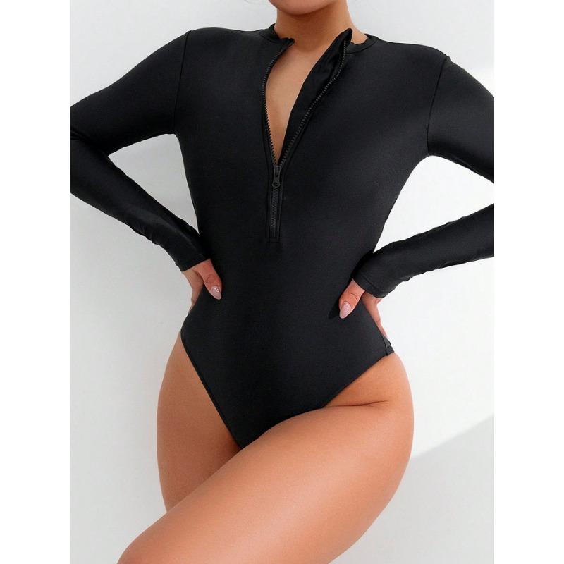 Women Bikini One-piece Zippers Conservative Sexy High Waist Bathing Suit Beach Swimwear Female Summer Swimsuit
