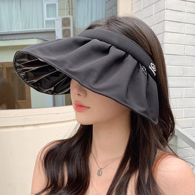 

Vinyl shell hat women s empty top sun protection visor spring and summer outdoor versatile anti-ultraviolet large brim headband hat one size (windbreak rope) brim 13CM