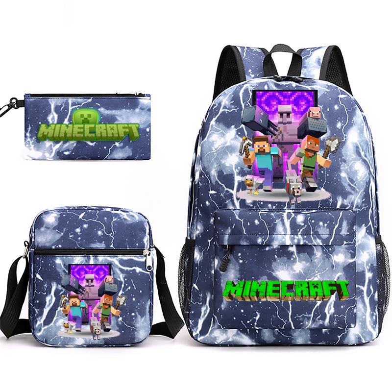 2022 Cross-border Starry Sky School Bag Three-piece Casual Fashion My World Game School Travel Bag