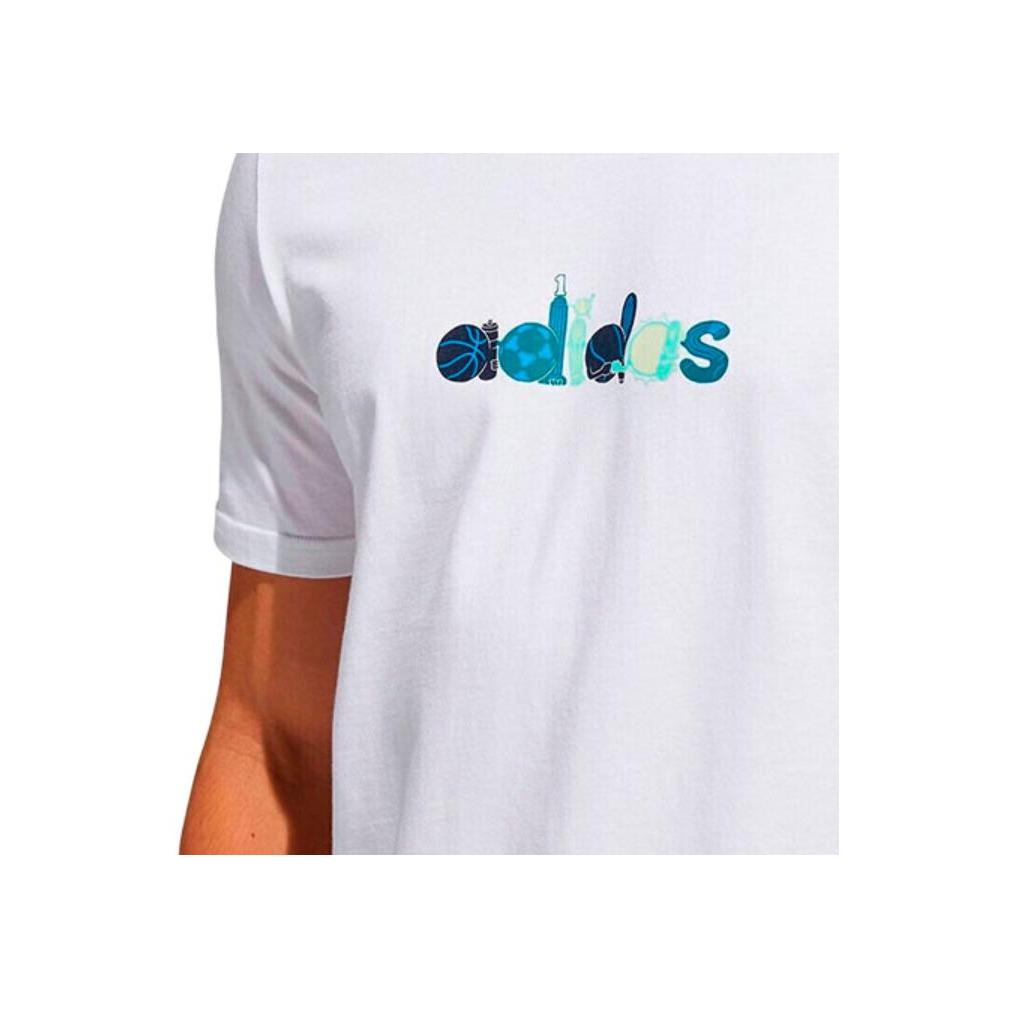 Adidas Logo Pattern Running Fitness Crew Neck Short Sleeve T-Shirt Men Tops White HE4839