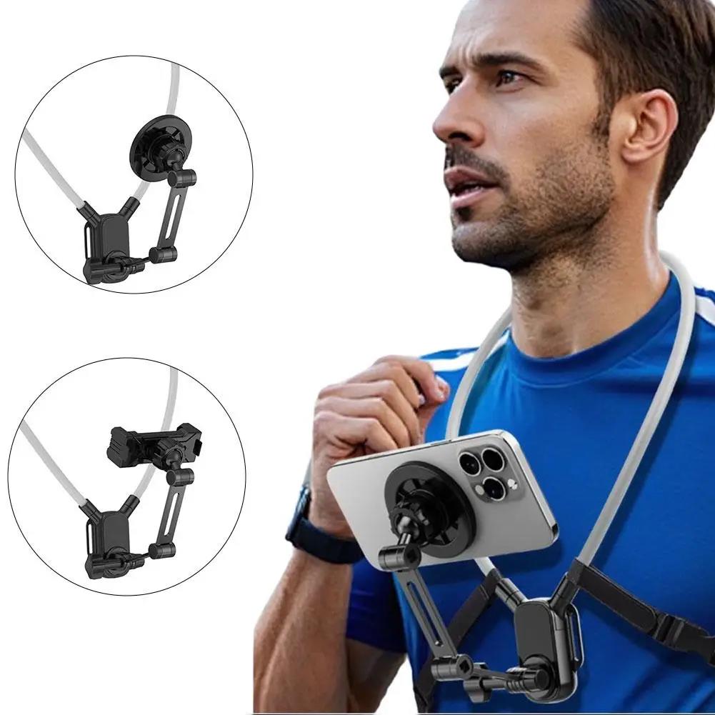 Universal Neck Mount Phone Camera Holder,Magnetic And Clip Compatible With IPhone Samsung 360 Rotation Hands-Free For Video Live 6