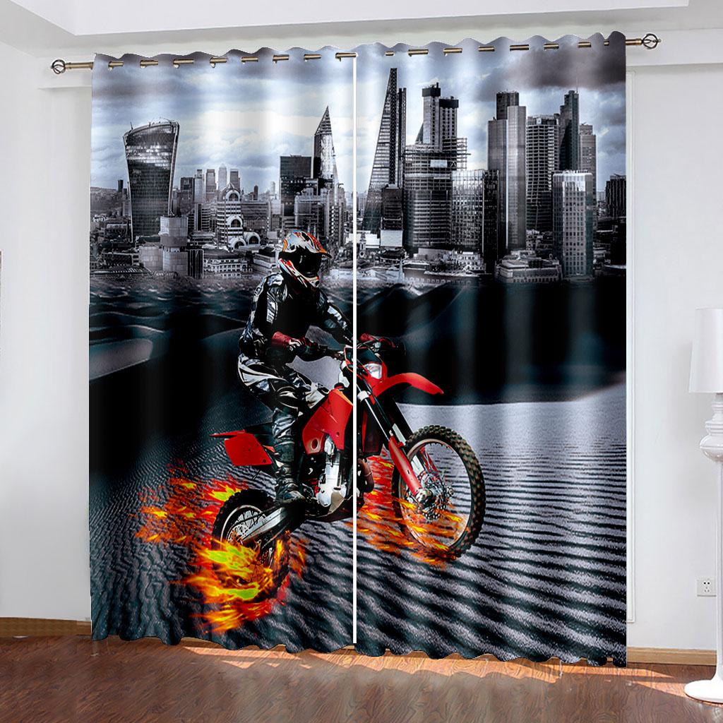 Motorcycle Print Drapes Two Independent Drapes On The Left and Right Semi Lightblocking Drapes for Bedrooms Windowpane Blinds