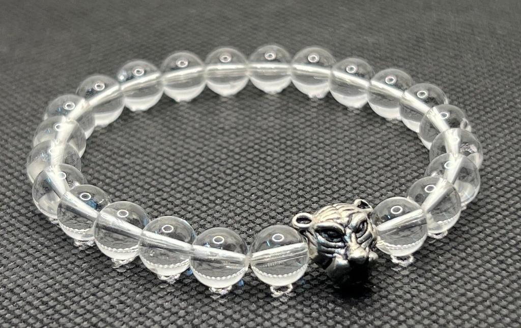 Håndlaget Elegant Armbånd med Glassperler og Sølv Klar Kvarts Krystall Armbånd – 8mm Helbredende Perler for Kvinner & Menn Perfekt Gave