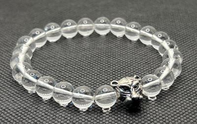 Handmade  Elegant Glass Beads Bracelet  with Silve Clear Quartz Crystal Bracelet – 8mm Healing Beads for Women & Men Perfect Gift