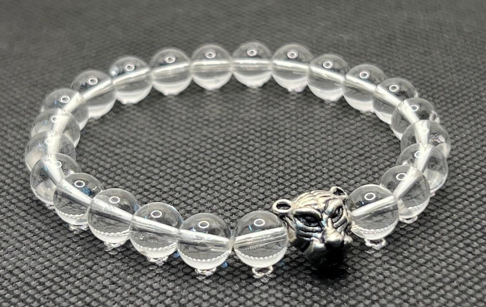 

Handmade Elegant Glass Beads Bracelet with Silve Clear Quartz Crystal Bracelet – 8mm Healing Beads for Women & Men Perfect Gift срібний