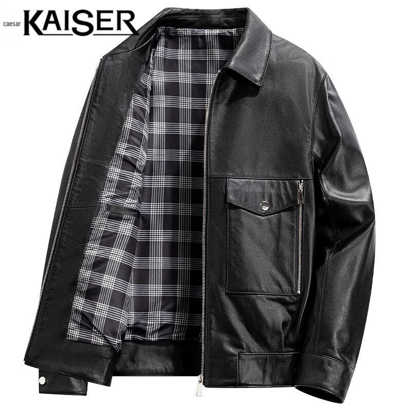 KAISER Men's Genuine Leather Lapel Motorcycle Jacket