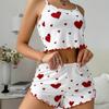 SummerWomen's Pajama Set Breathable Soft Casual Love Printed Design Sweet Home Strap Shorts Pajamas