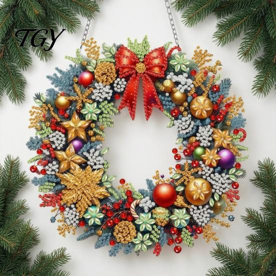 Sparkling Hanging Ornaments Christmas Faux Diamond Art Kit, Santa Snowman Ornament DIY Double Sided Acrylic Pendant with Rhinestones Craft Kit