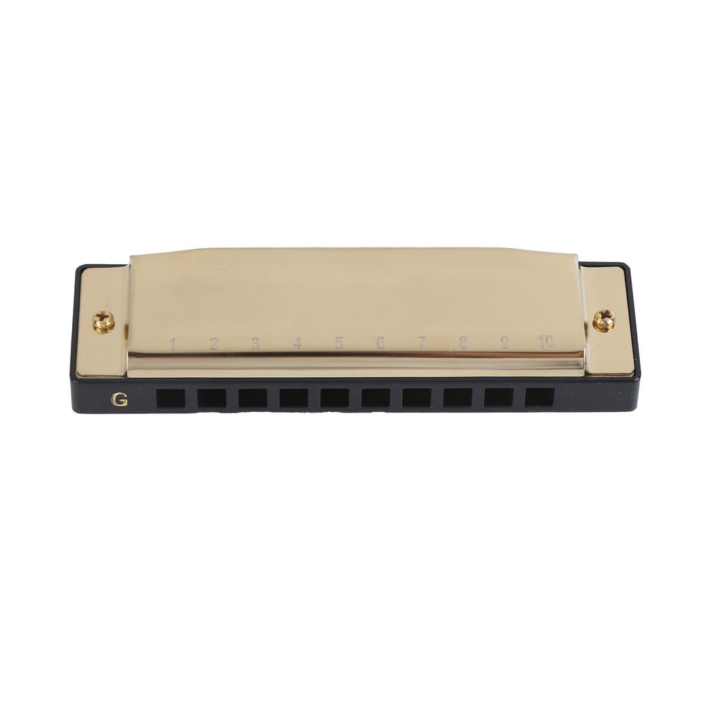 Harmonica 10 Hole 20 Tone G Key Playing Mouth Organ Wind Musical Instrument with Box ClothGold