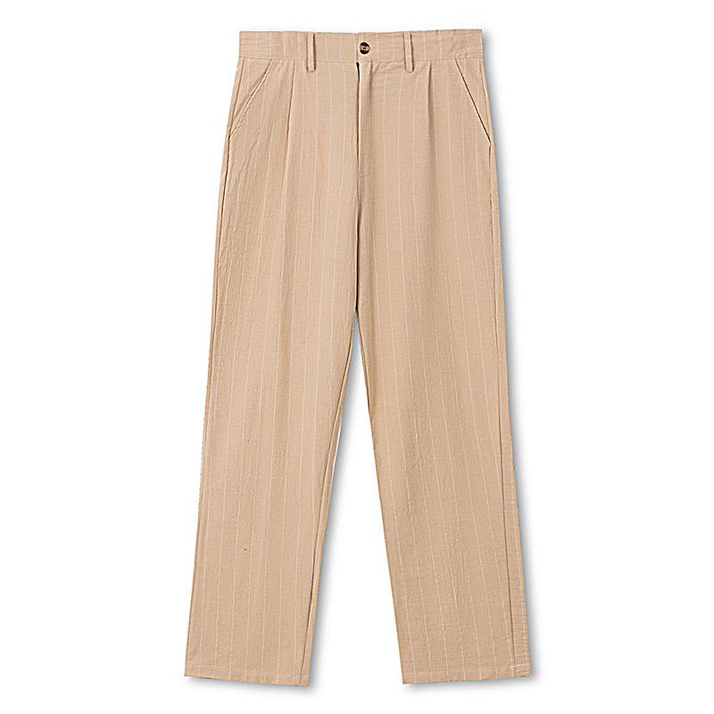 Men's Striped Linen Trousers - Casual Loose Fit for Spring/Autumn