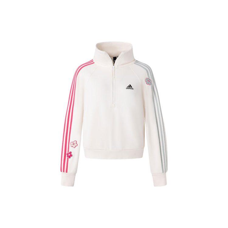 adidas Blumen 3 Streifen Sweatshirt Damen Rosa Weiß IX5648
