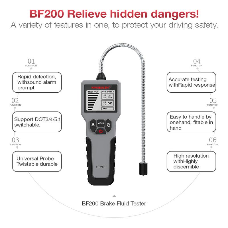 Tester Digitale Liquido Freni Auto Strumento Olio Freni Auto BF200 DOT3 DOT4 DOT5.1 Indicatore LED Display di Controllo Strumento Olio Auto PK BF100