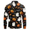 Herren Langarm Poloshirt Leichtes Atmungsaktives Netzgewebe Lässiges Hemd mit Knöpfen Halloween Geister-Aufdruck Design