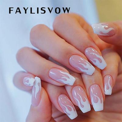 24 Stücke Falsche Nägel Flamme Gefälschte Nägel Glitter Französisch Nagelspitzen Mode Abgeschrägte Künstliche Nägel Nagelkunstwerkzeuge